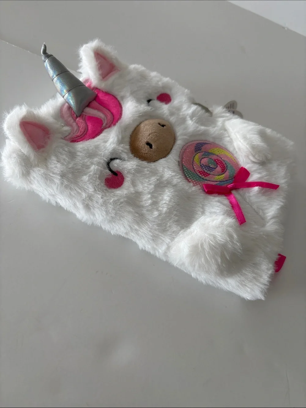 Claire's Fuzzy White Unicorn Journal with Lock and Key
